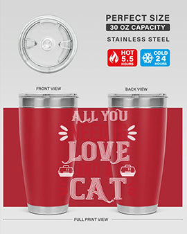 All You Need Is Love Style 27# Cat Tumbler in stainless steel with a vibrant design, perfect for hot and cold beverages.