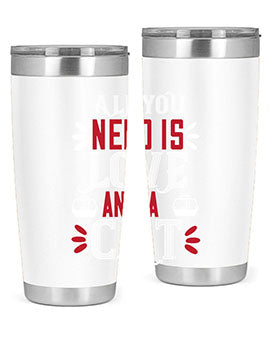 All You Need Is Love Style 27# Cat Tumbler in stainless steel with a vibrant design, perfect for hot and cold beverages.