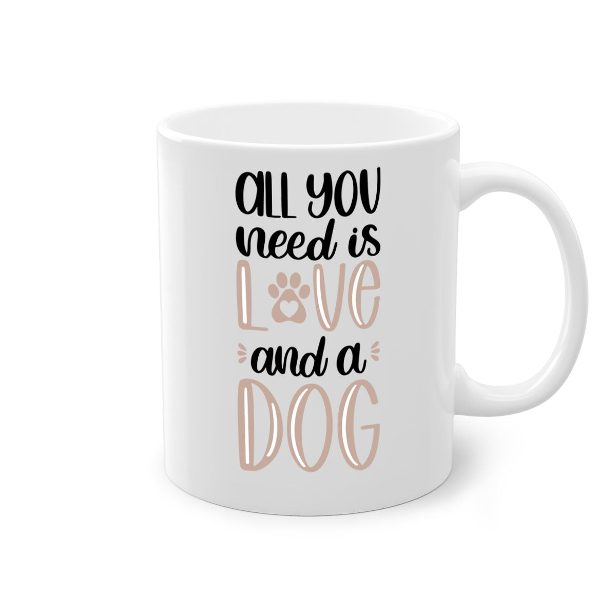 All You Need Is Love Style 36# Dog Mug with colorful handle and glossy finish, available in multiple colors and sizes.
