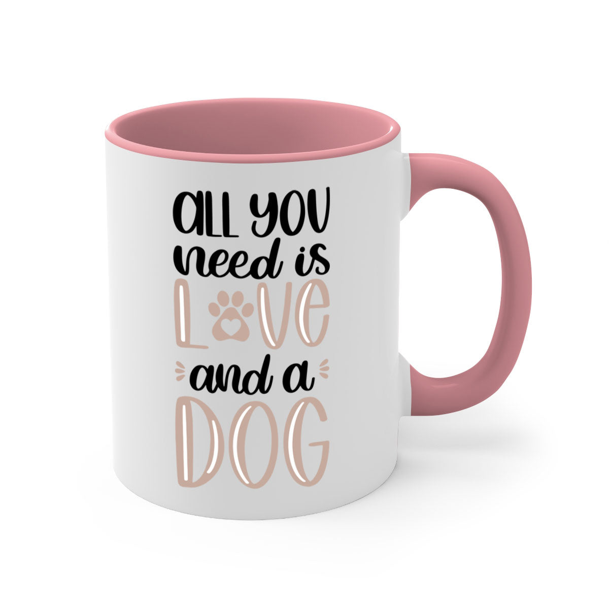 All You Need Is Love Style 36# Dog Mug with colorful handle and glossy finish, available in multiple colors and sizes.