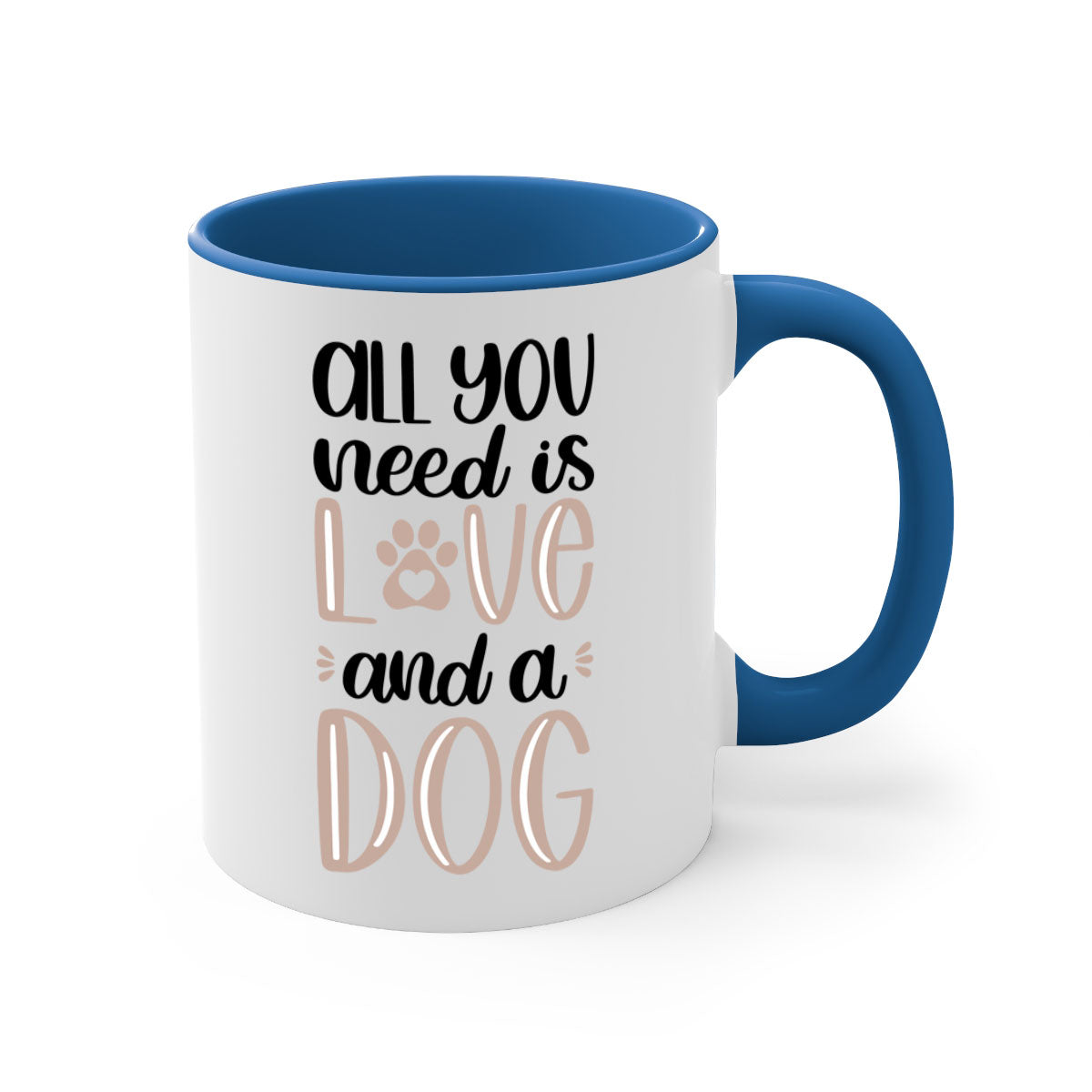 All You Need Is Love Style 36# Dog Mug with colorful handle and glossy finish, available in multiple colors and sizes.