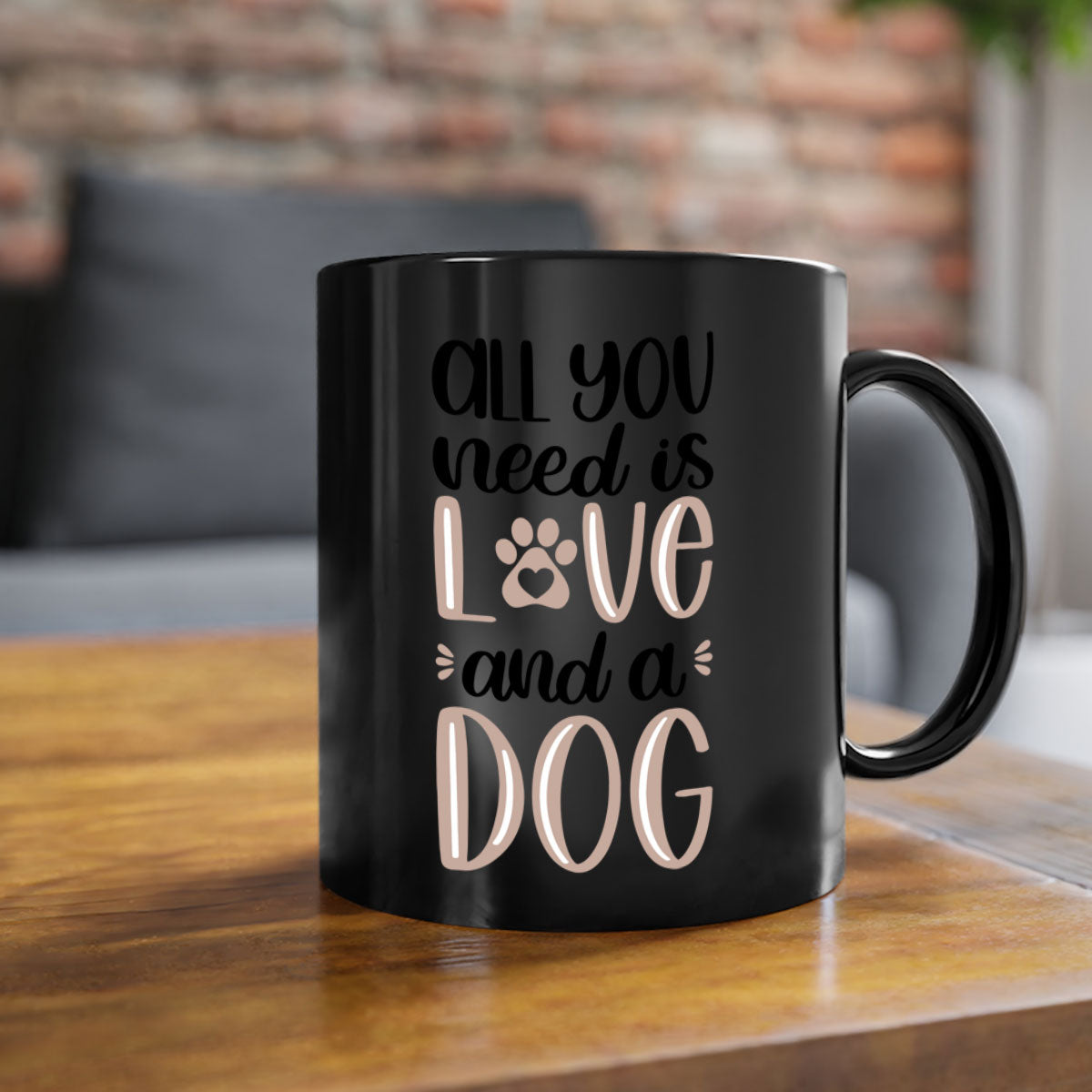 All You Need Is Love Style 36# Dog Mug with colorful handle and glossy finish, available in multiple colors and sizes.