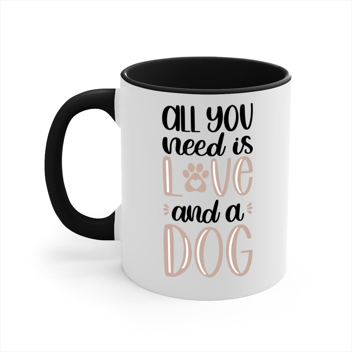 All You Need Is Love Style 36# Dog Mug with colorful handle and glossy finish, available in multiple colors and sizes.