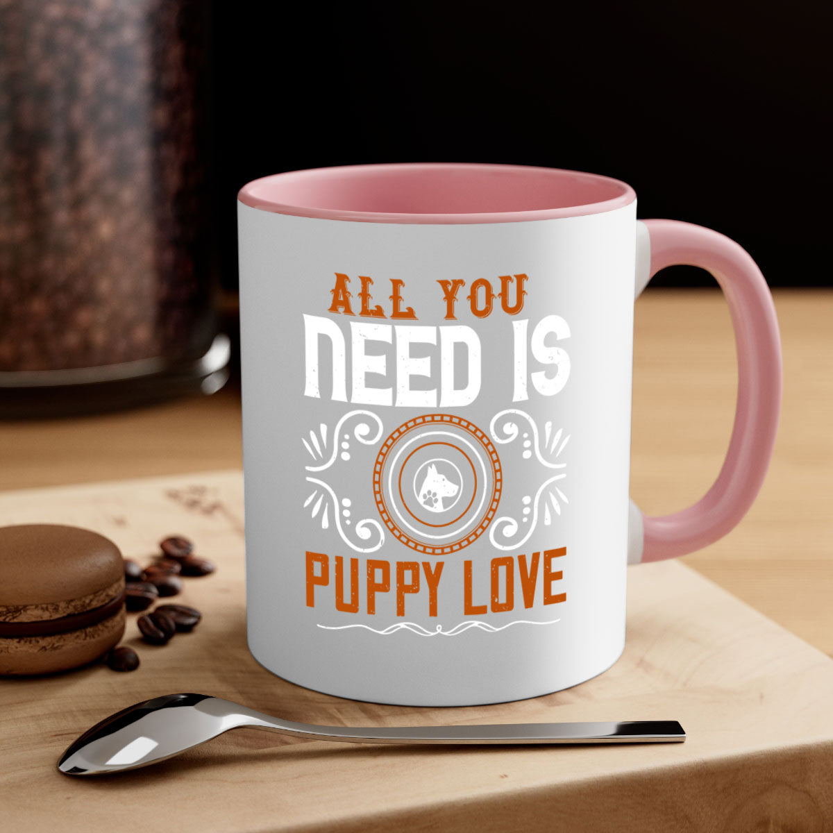 All You Need Is Puppy Love Style 155# Dog Mug with colorful handle and glossy finish, perfect for coffee lovers.