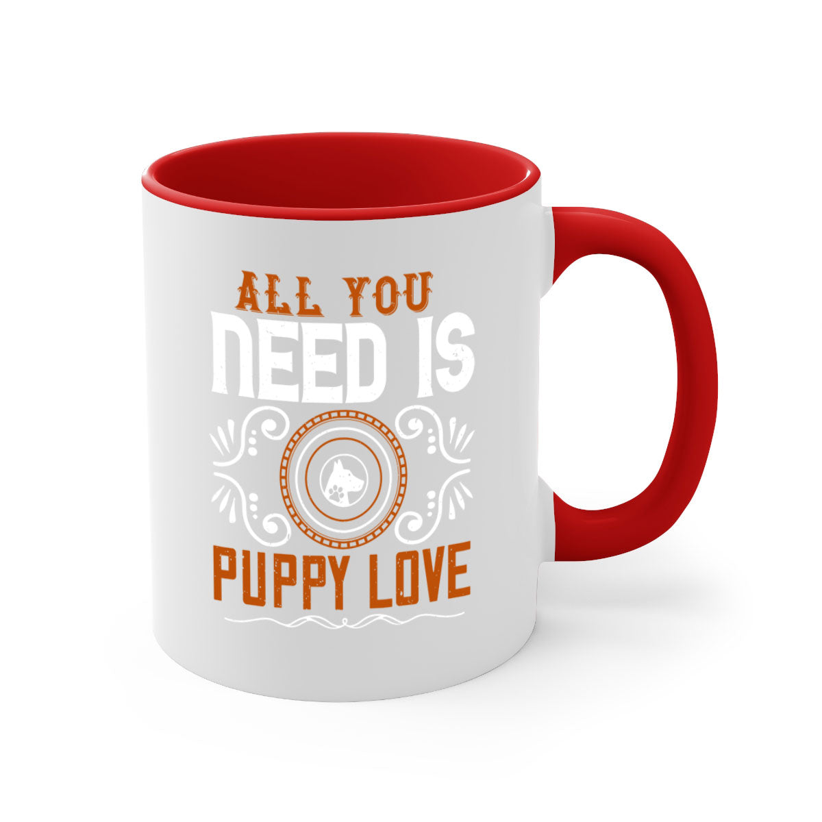 All You Need Is Puppy Love Style 155# Dog Mug with colorful handle and glossy finish, perfect for coffee lovers.