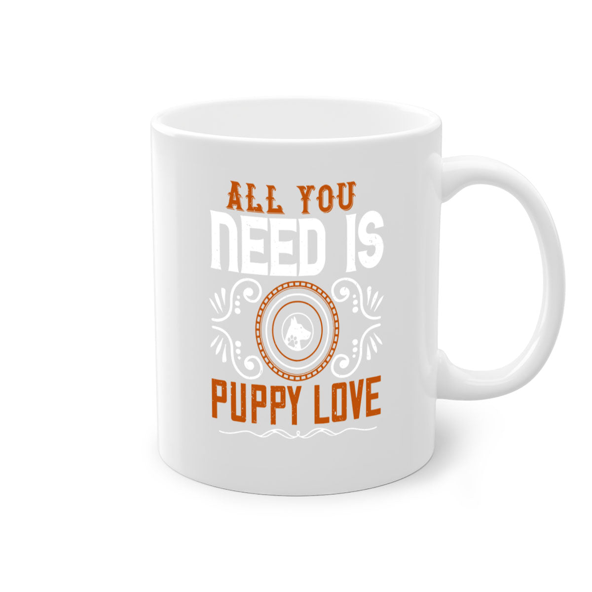 All You Need Is Puppy Love Style 155# Dog Mug with colorful handle and glossy finish, perfect for coffee lovers.