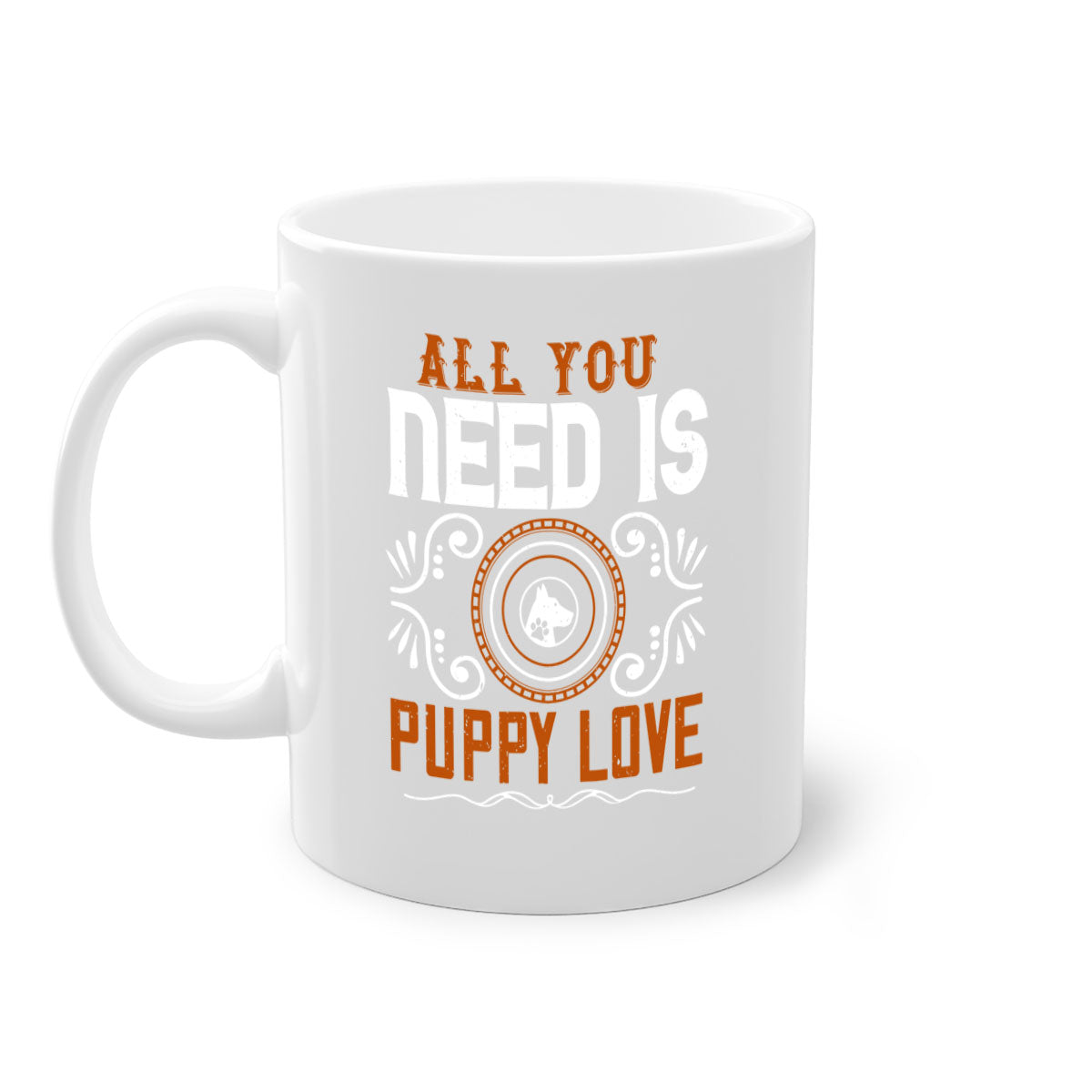 All You Need Is Puppy Love Style 155# Dog Mug with colorful handle and glossy finish, perfect for coffee lovers.