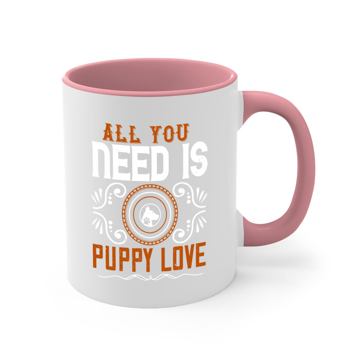 All You Need Is Puppy Love Style 155# Dog Mug with colorful handle and glossy finish, perfect for coffee lovers.
