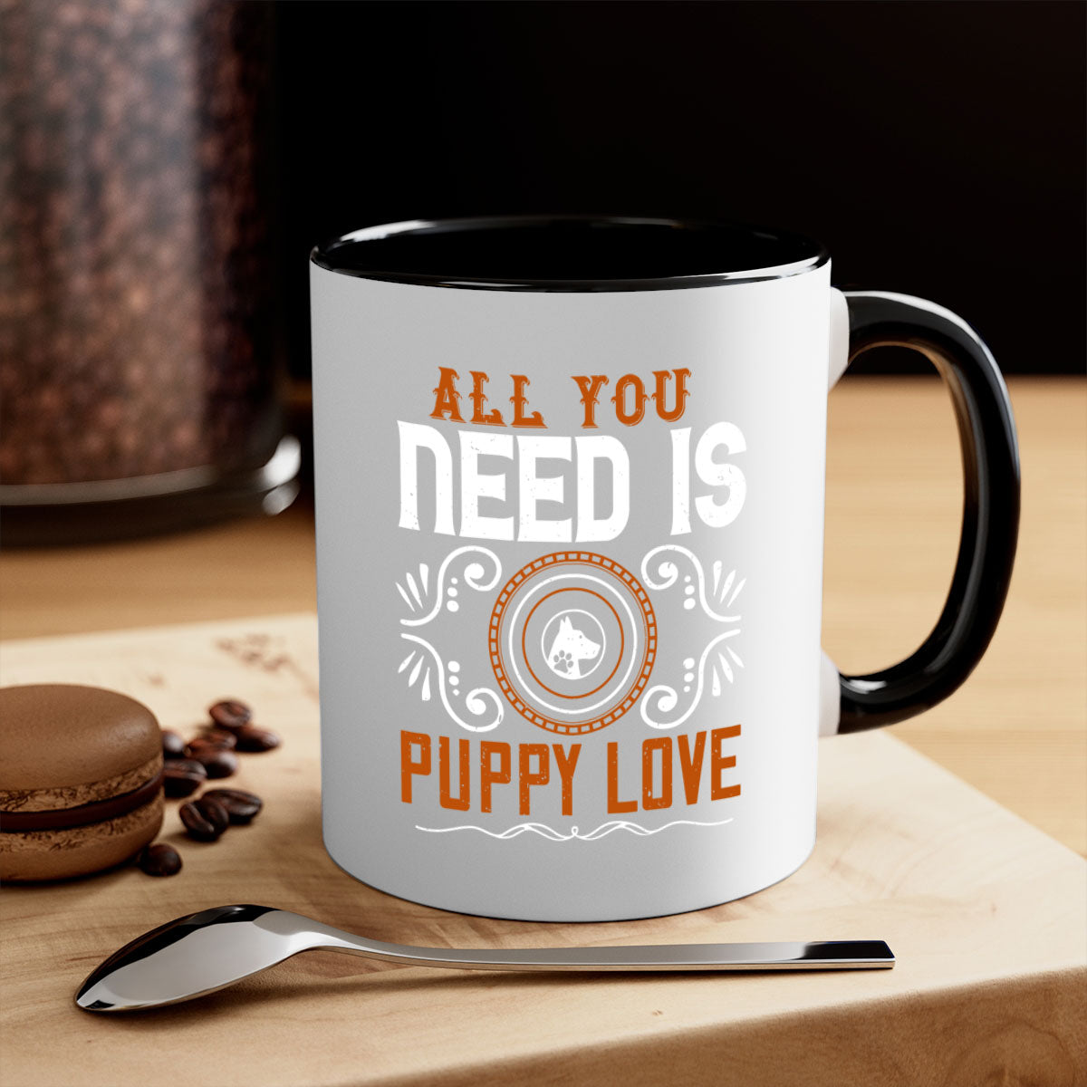 All You Need Is Puppy Love Style 155# Dog Mug with colorful handle and glossy finish, perfect for coffee lovers.