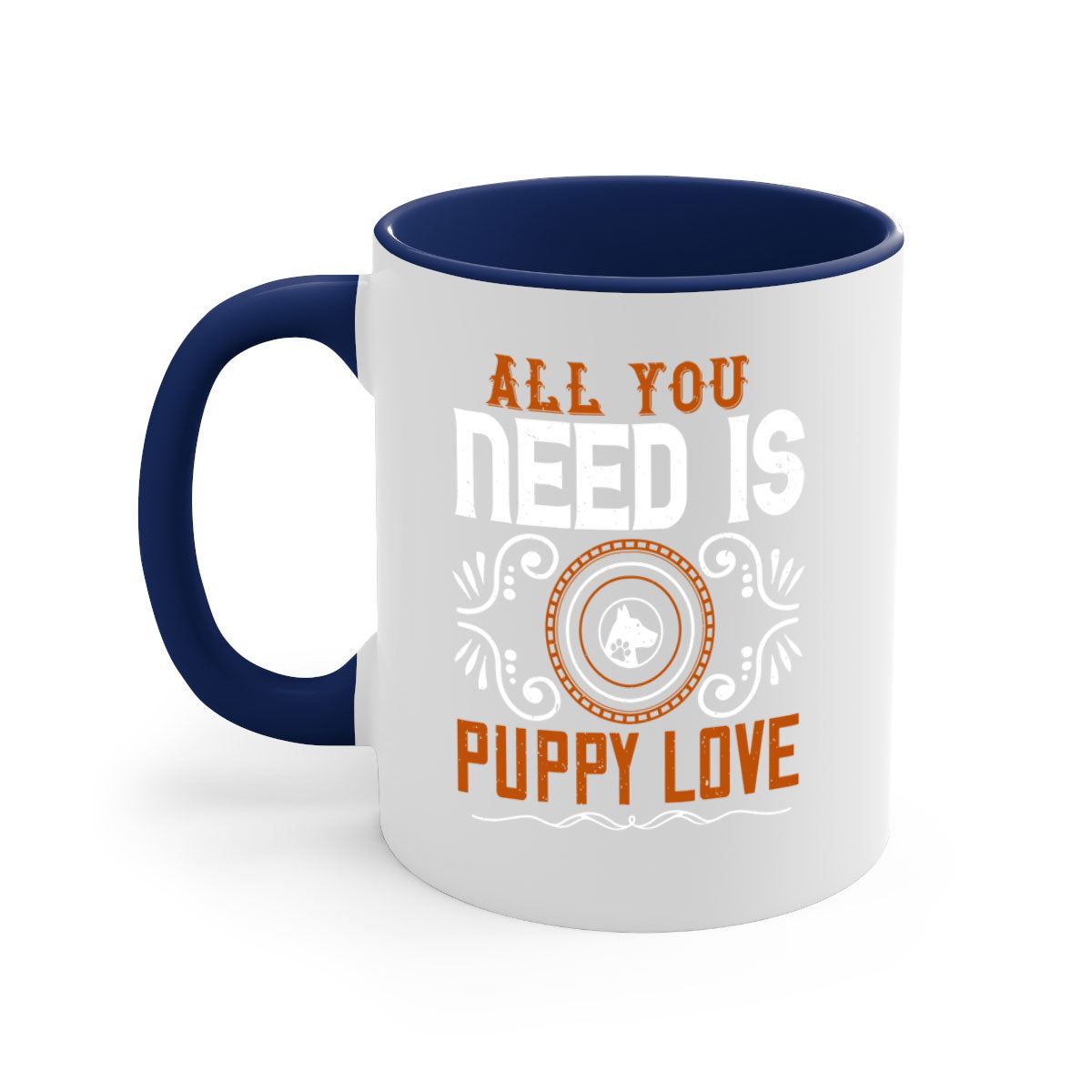 All You Need Is Puppy Love Style 155# Dog Mug with colorful handle and glossy finish, perfect for coffee lovers.