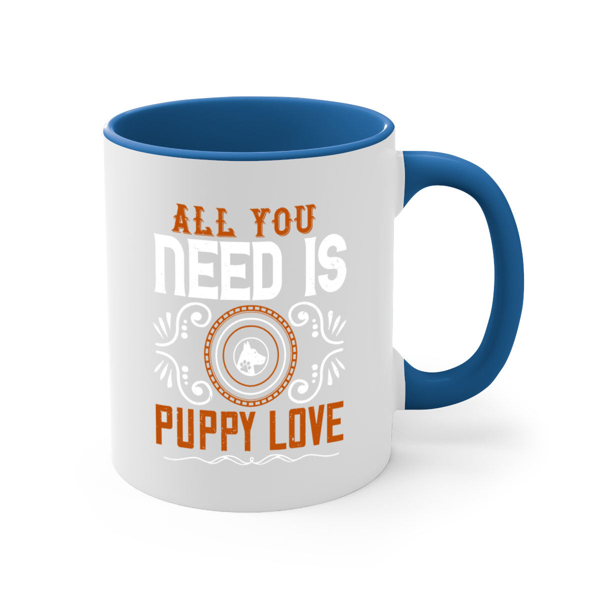 All You Need Is Puppy Love Style 155# Dog Mug with colorful handle and glossy finish, perfect for coffee lovers.
