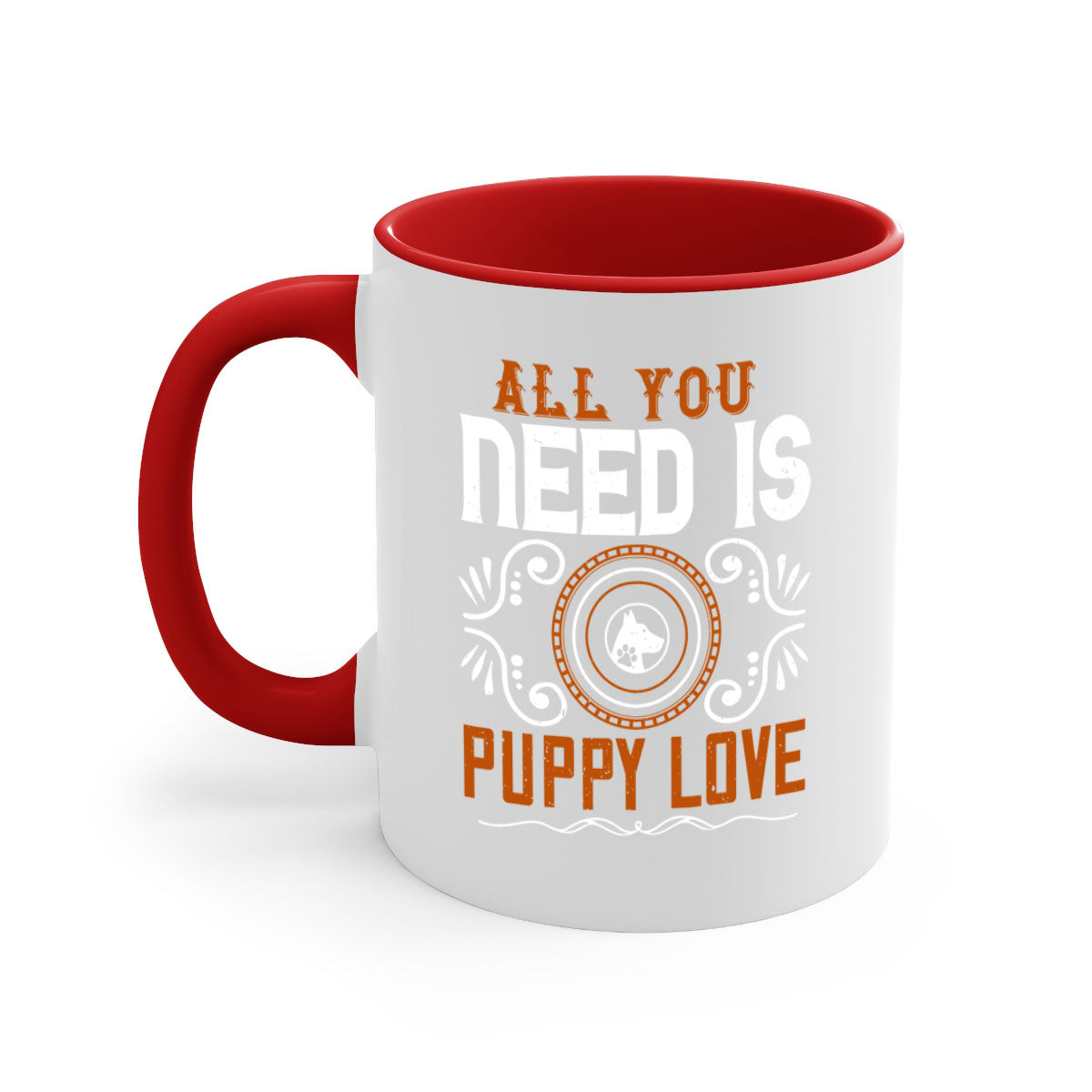 All You Need Is Puppy Love Style 155# Dog Mug with colorful handle and glossy finish, perfect for coffee lovers.