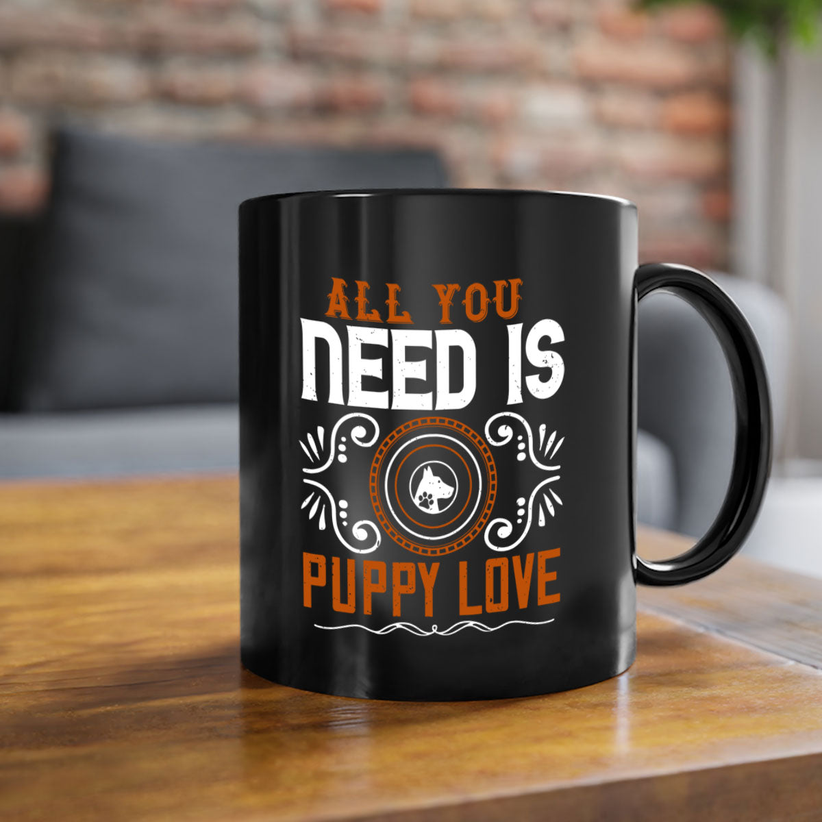 All You Need Is Puppy Love Style 155# Dog Mug with colorful handle and glossy finish, perfect for coffee lovers.