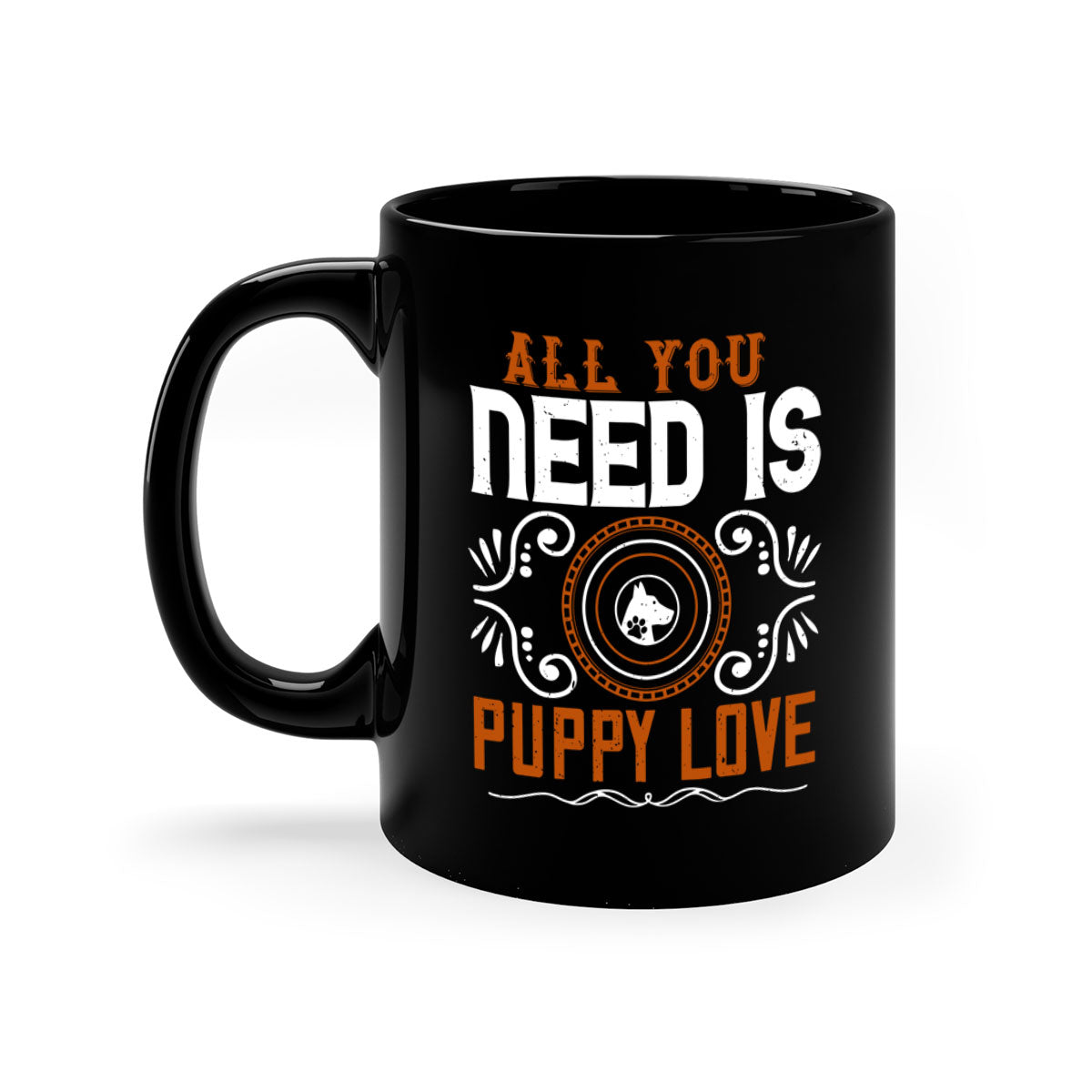 All You Need Is Puppy Love Style 155# Dog Mug with colorful handle and glossy finish, perfect for coffee lovers.