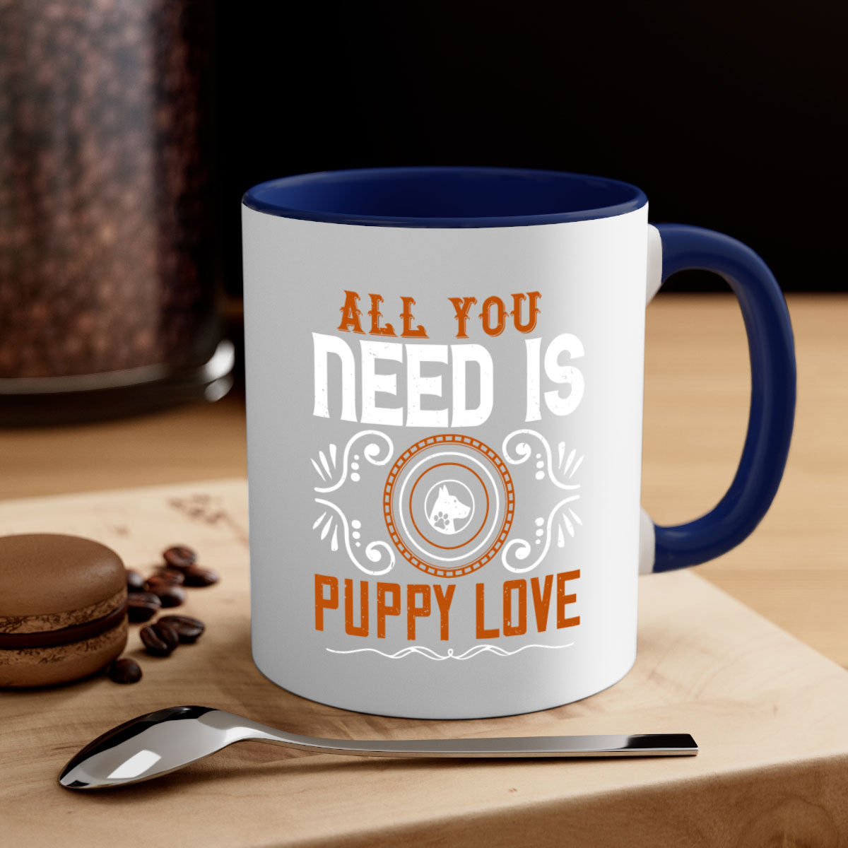 All You Need Is Puppy Love Style 155# Dog Mug with colorful handle and glossy finish, perfect for coffee lovers.