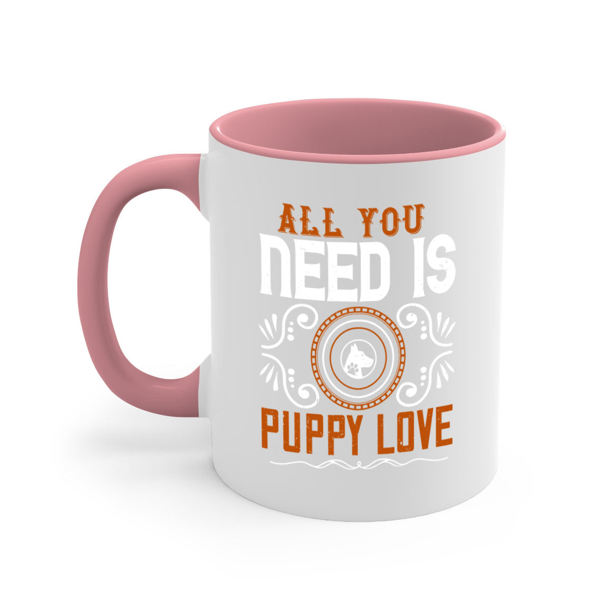 All You Need Is Puppy Love Style 155# Dog Mug with colorful handle and glossy finish, perfect for coffee lovers.