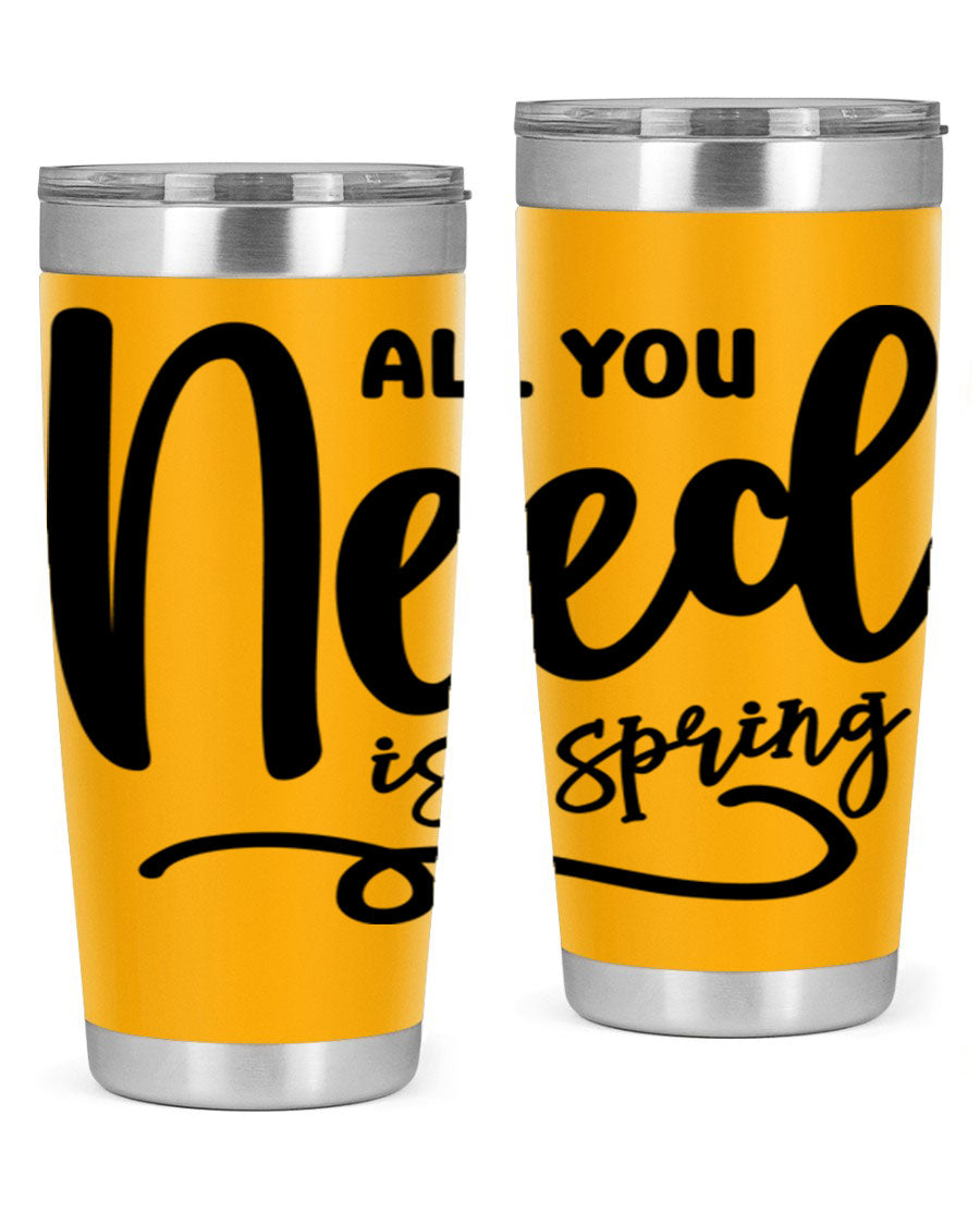 All You Need is Spring16# 20oz Tumbler in stainless steel with a drink-thru lid, showcasing its sleek design and double wall insulation.