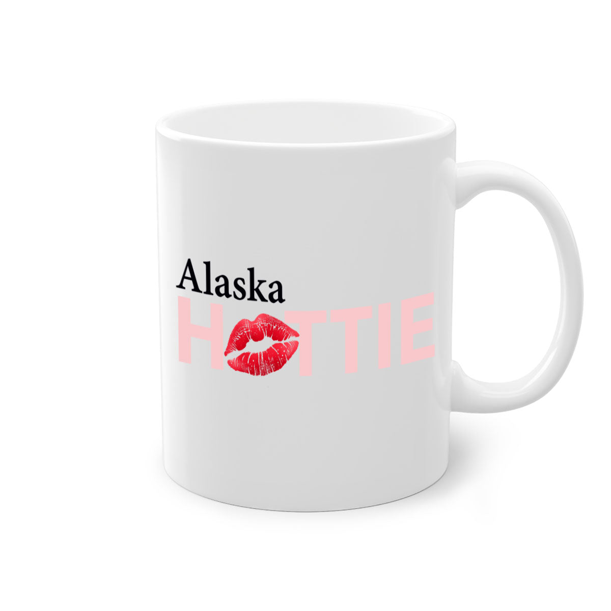 Alaska Hottie With Red Lips Mug featuring a glossy finish and colorful handle, perfect for coffee and tea lovers.