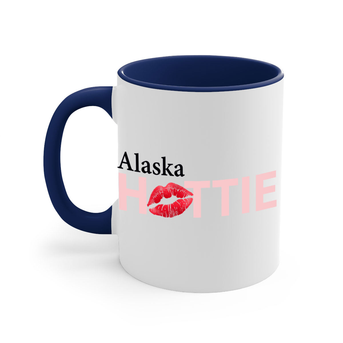 Alaska Hottie With Red Lips Mug featuring a glossy finish and colorful handle, perfect for coffee and tea lovers.