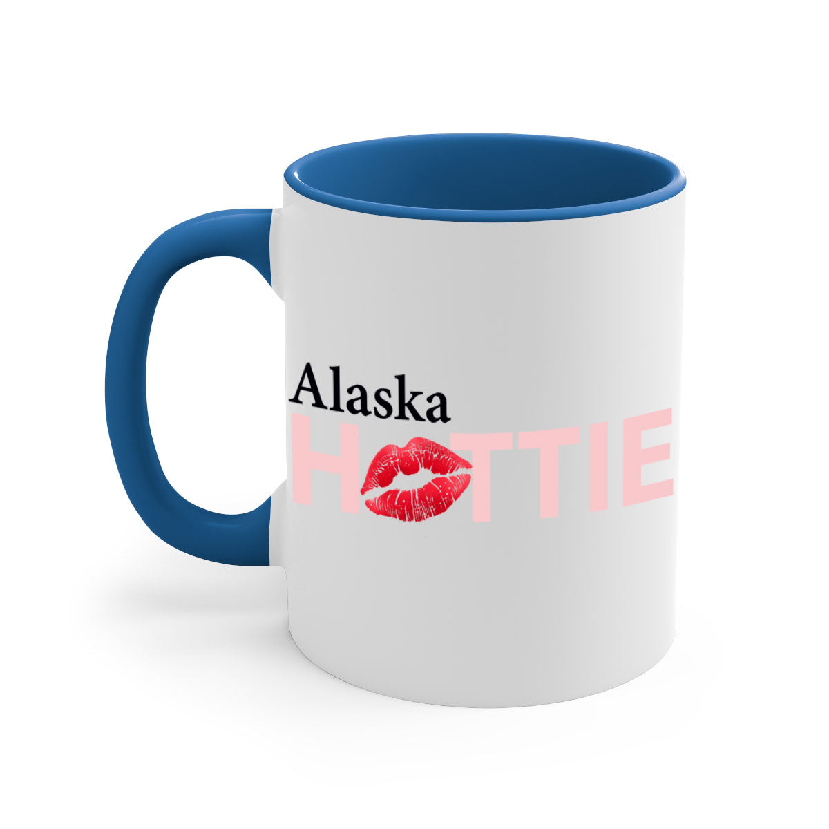 Alaska Hottie With Red Lips Mug featuring a glossy finish and colorful handle, perfect for coffee and tea lovers.