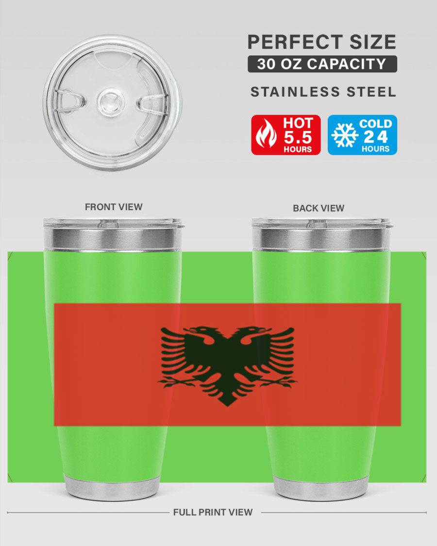 Albania 196# Tumbler featuring double wall vacuum insulation and vibrant flag design.