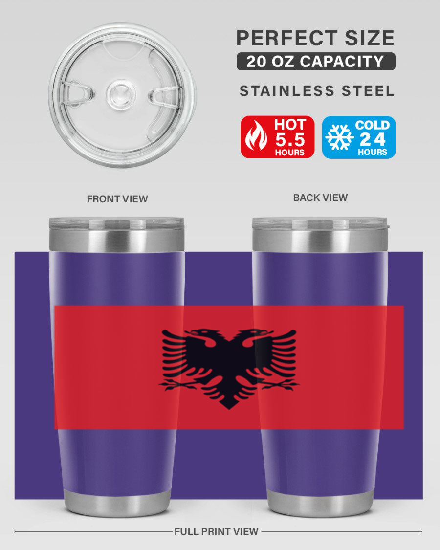 Albania 196# Tumbler featuring double wall vacuum insulation and vibrant flag design.