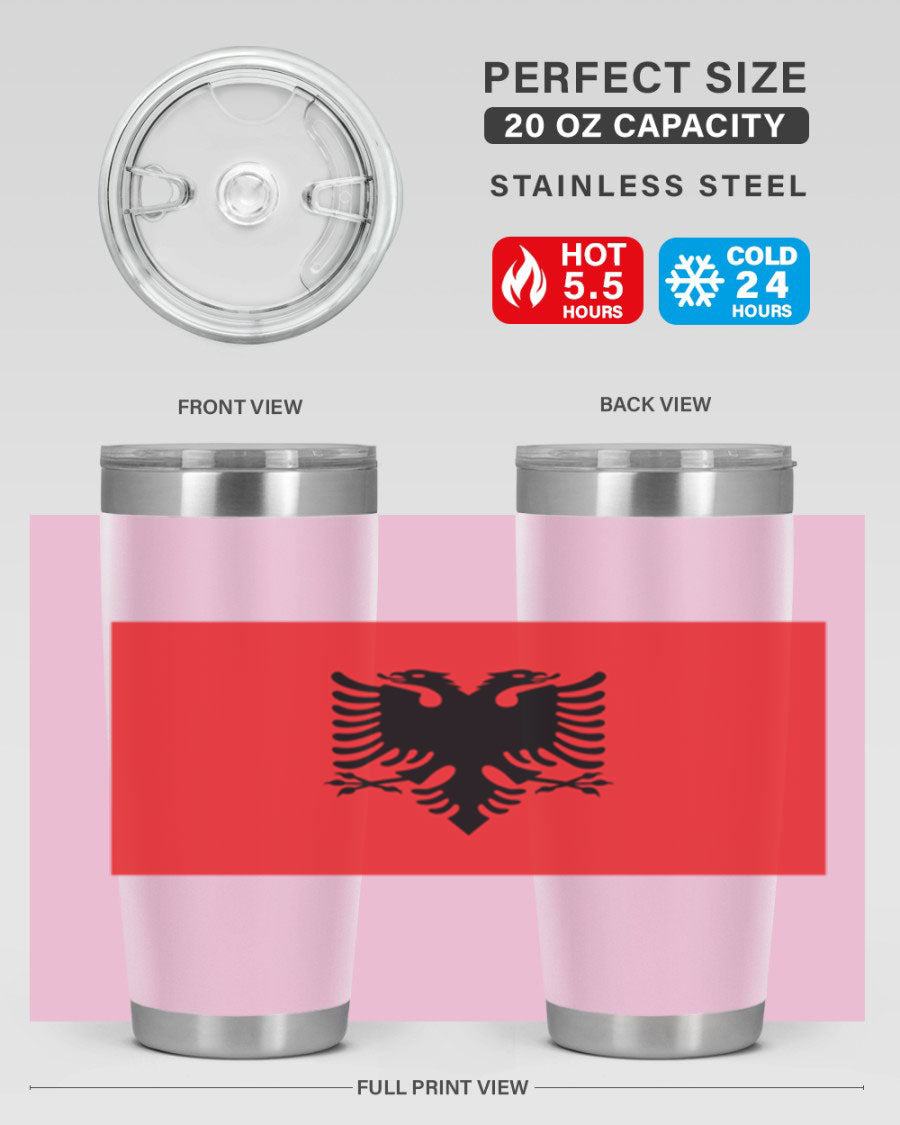 Albania 196# Tumbler featuring double wall vacuum insulation and vibrant flag design.