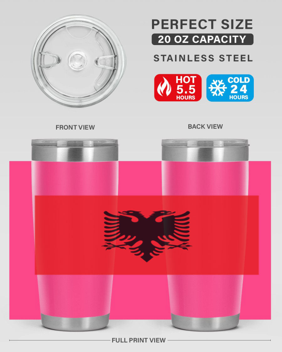 Albania 196# Tumbler featuring double wall vacuum insulation and vibrant flag design.