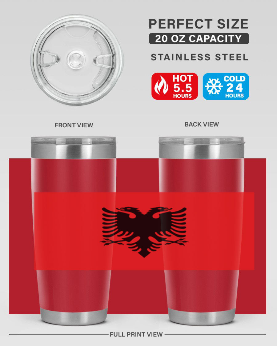Albania 196# Tumbler featuring double wall vacuum insulation and vibrant flag design.