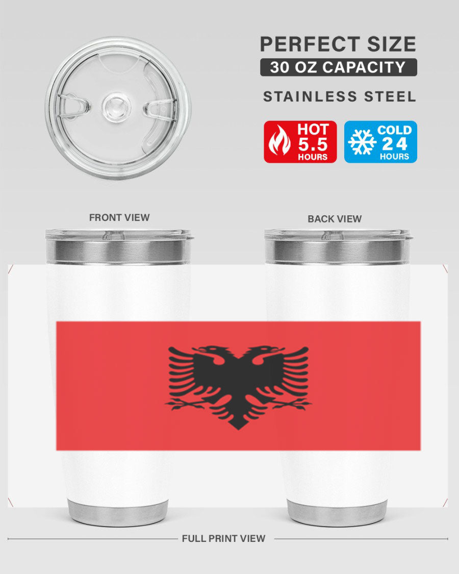 Albania 196# Tumbler featuring double wall vacuum insulation and vibrant flag design.