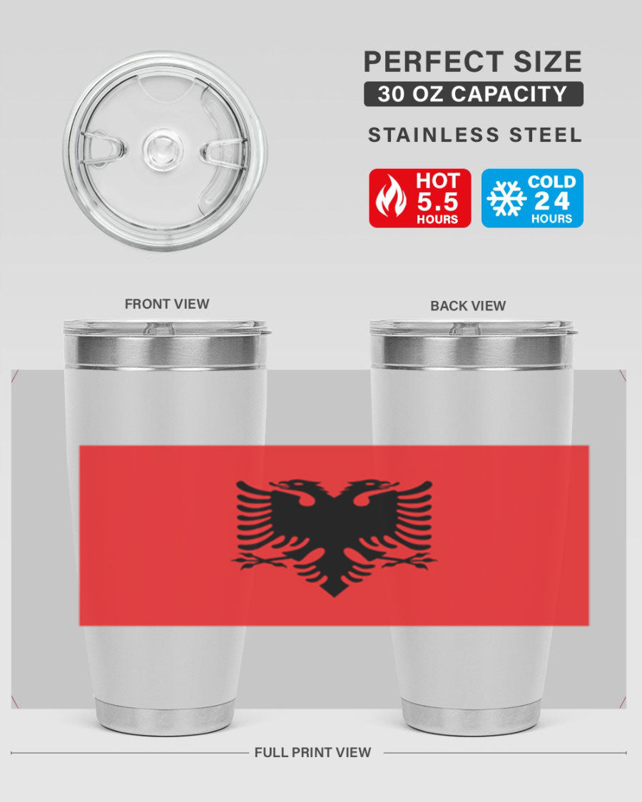 Albania 196# Tumbler featuring double wall vacuum insulation and vibrant flag design.