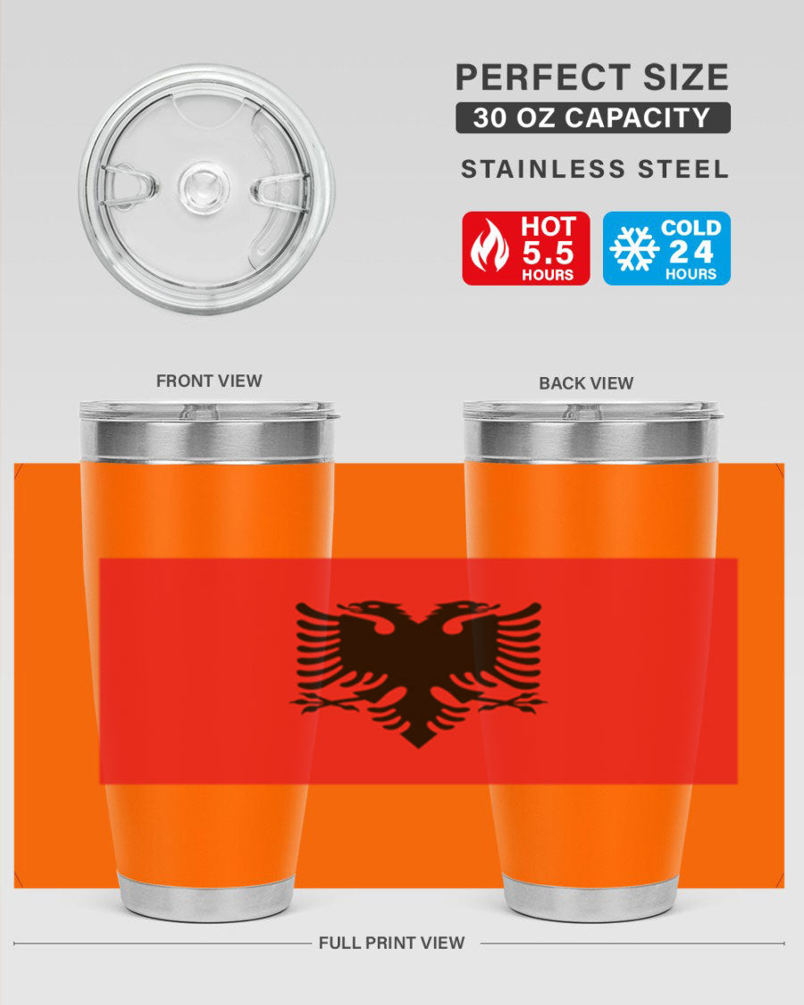 Albania 196# Tumbler featuring double wall vacuum insulation and vibrant flag design.