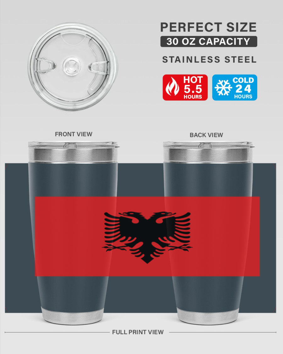 Albania 196# Tumbler featuring double wall vacuum insulation and vibrant flag design.