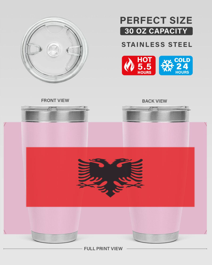 Albania 196# Tumbler featuring double wall vacuum insulation and vibrant flag design.