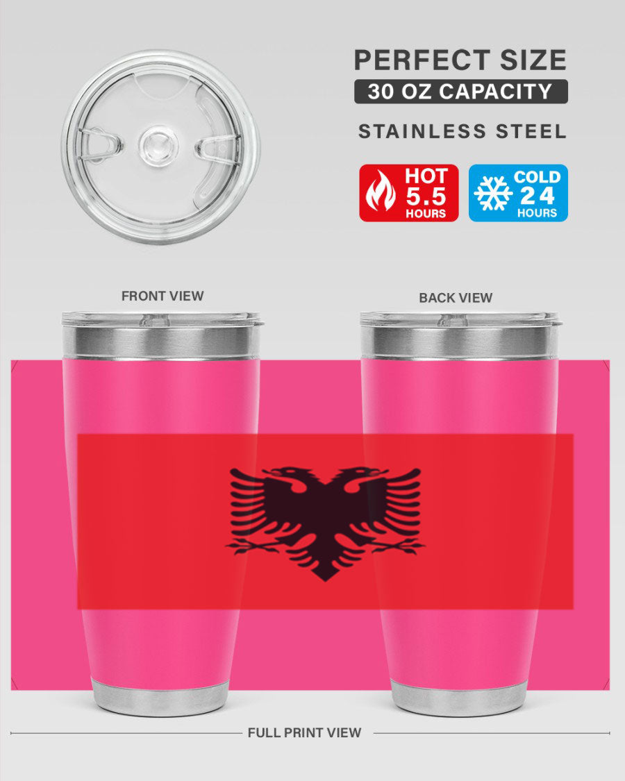 Albania 196# Tumbler featuring double wall vacuum insulation and vibrant flag design.