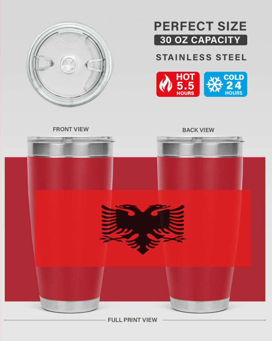 Albania 196# Tumbler featuring double wall vacuum insulation and vibrant flag design.