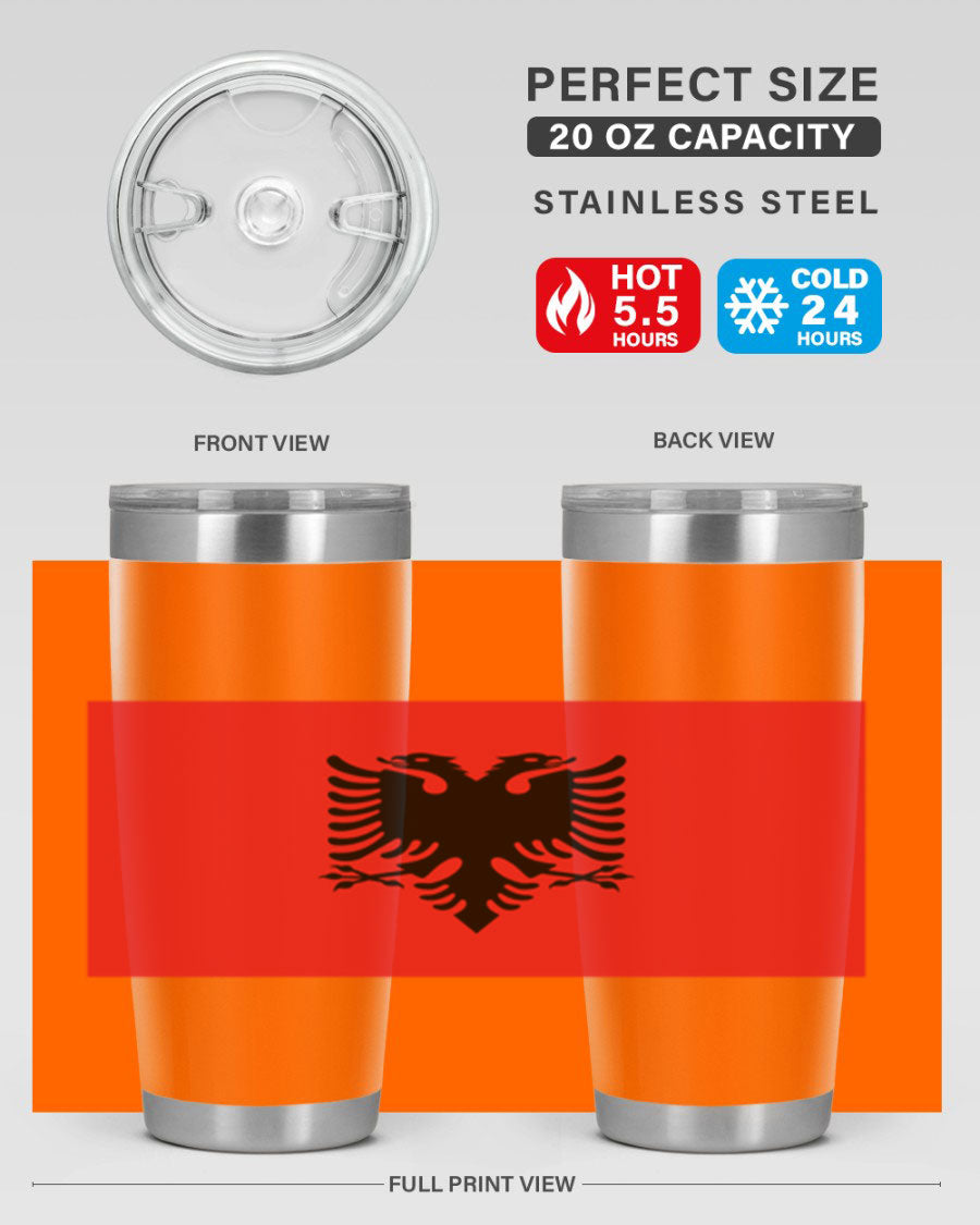 Albania 196# Tumbler featuring double wall vacuum insulation and vibrant flag design.