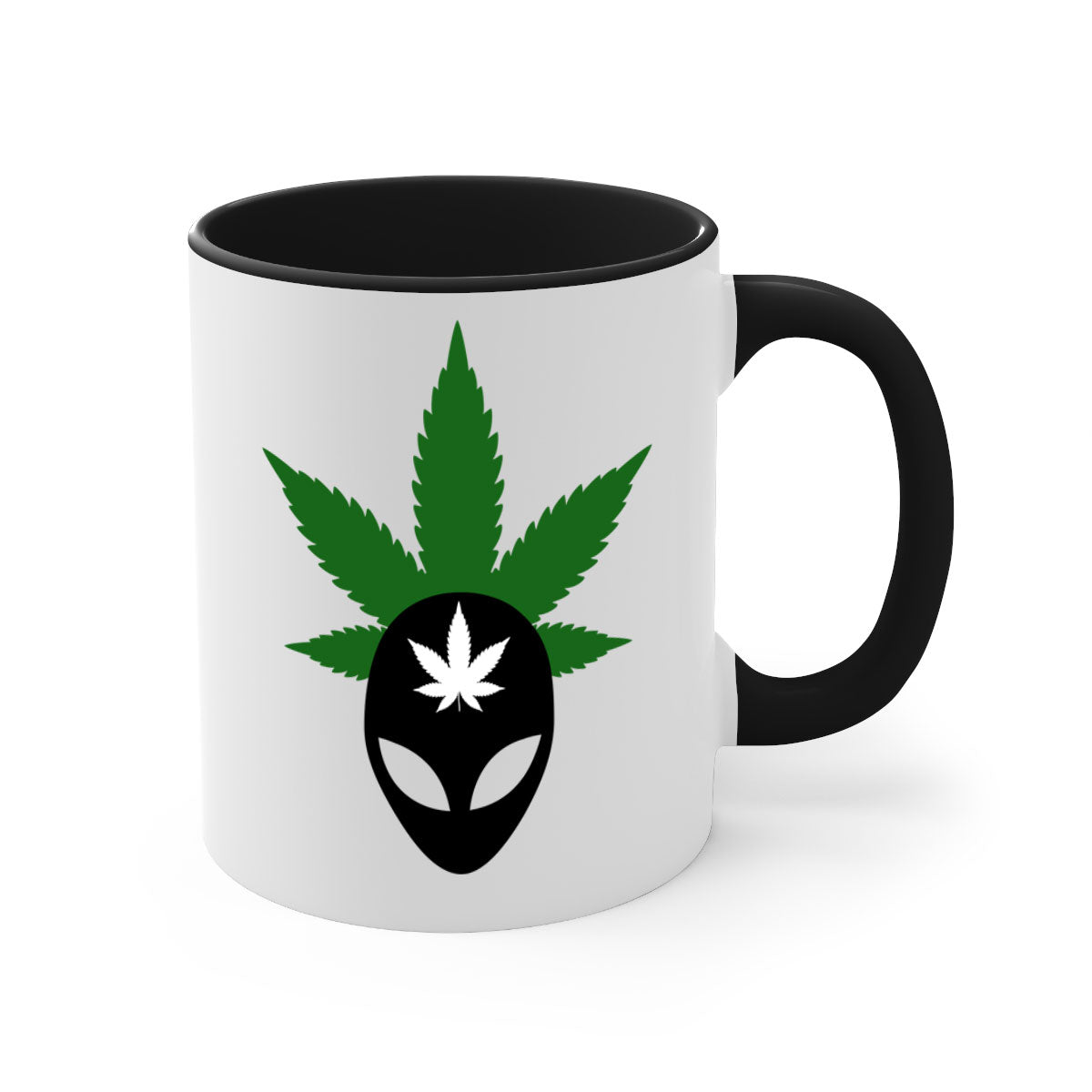 Alien Cannabis 11# Mug with colorful handle and glossy finish, available in multiple colors and sizes.