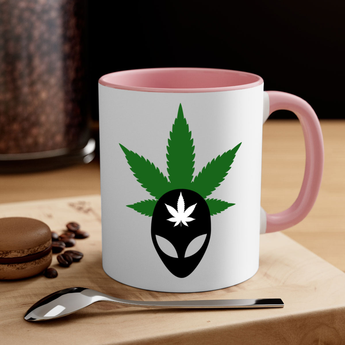 Alien Cannabis 11# Mug with colorful handle and glossy finish, available in multiple colors and sizes.
