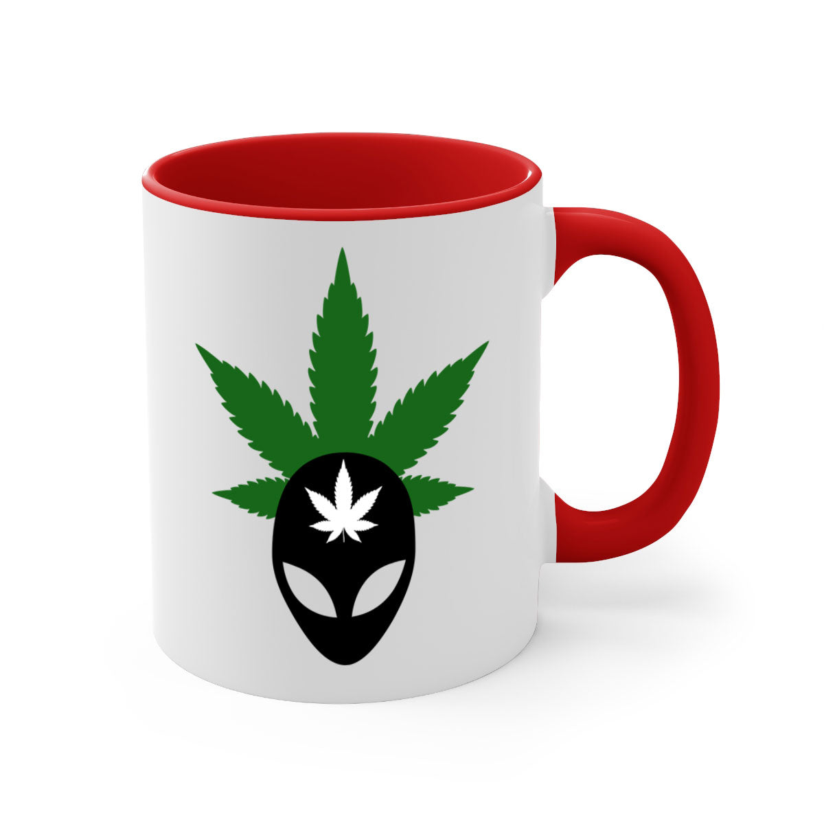 Alien Cannabis 11# Mug with colorful handle and glossy finish, available in multiple colors and sizes.