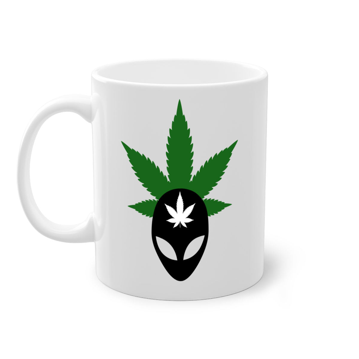 Alien Cannabis 11# Mug with colorful handle and glossy finish, available in multiple colors and sizes.