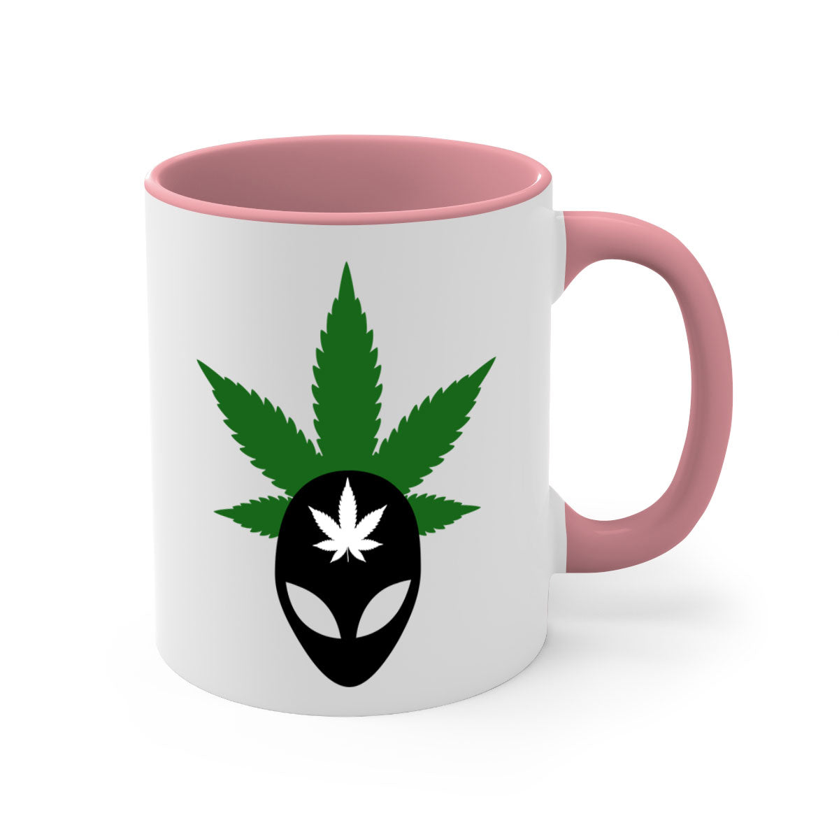 Alien Cannabis 11# Mug with colorful handle and glossy finish, available in multiple colors and sizes.