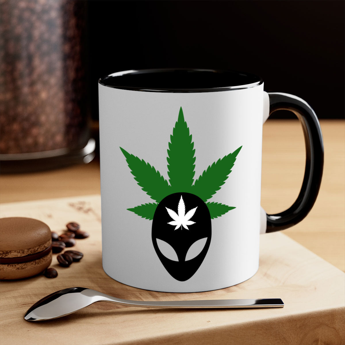 Alien Cannabis 11# Mug with colorful handle and glossy finish, available in multiple colors and sizes.