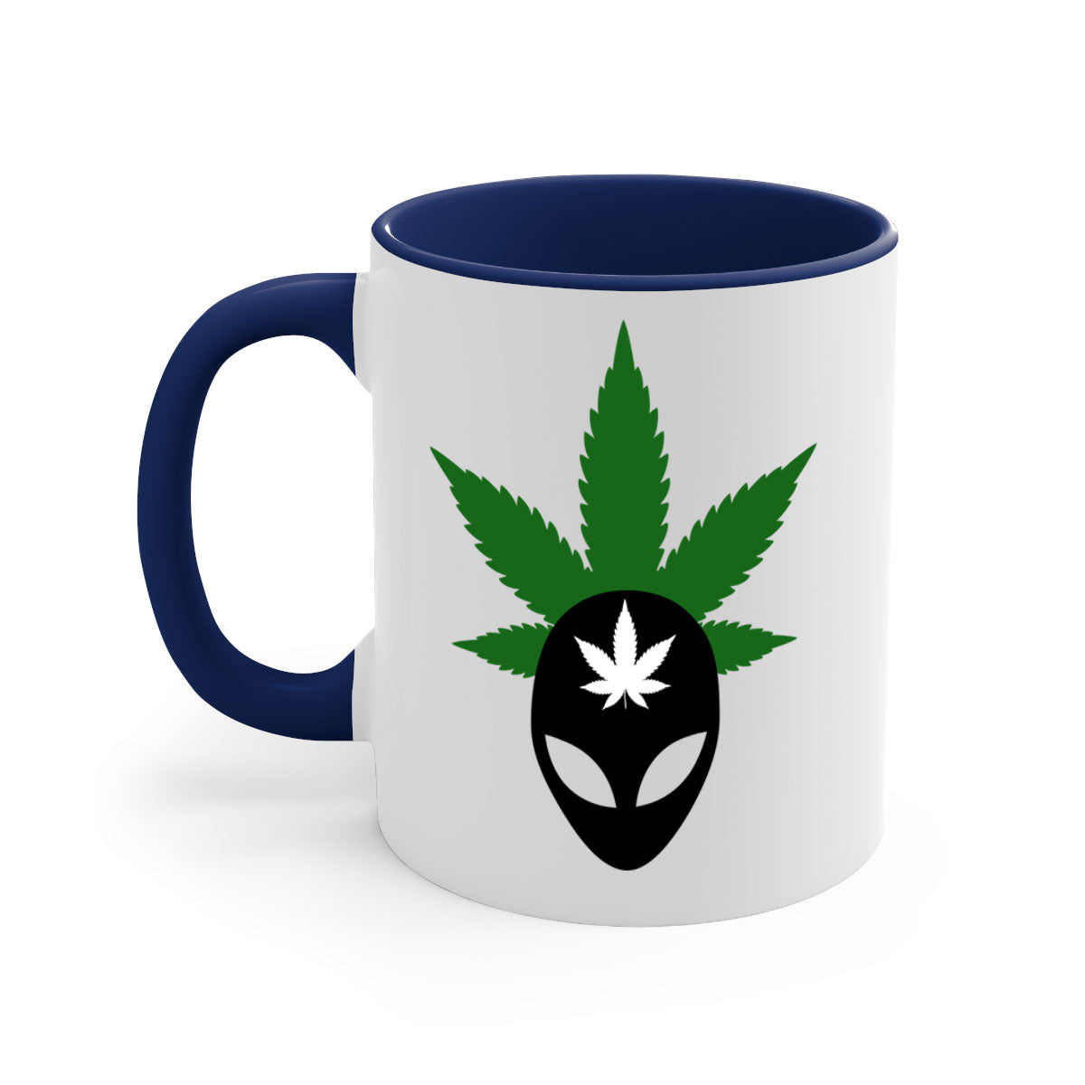 Alien Cannabis 11# Mug with colorful handle and glossy finish, available in multiple colors and sizes.