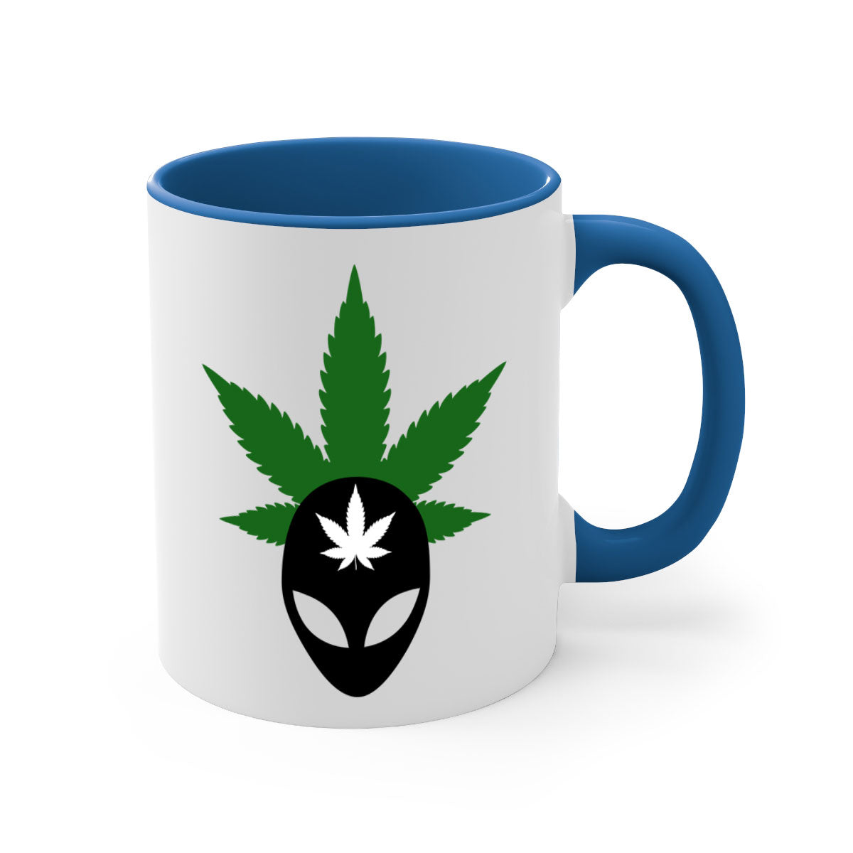 Alien Cannabis 11# Mug with colorful handle and glossy finish, available in multiple colors and sizes.