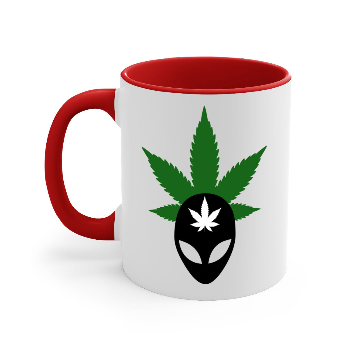 Alien Cannabis 11# Mug with colorful handle and glossy finish, available in multiple colors and sizes.