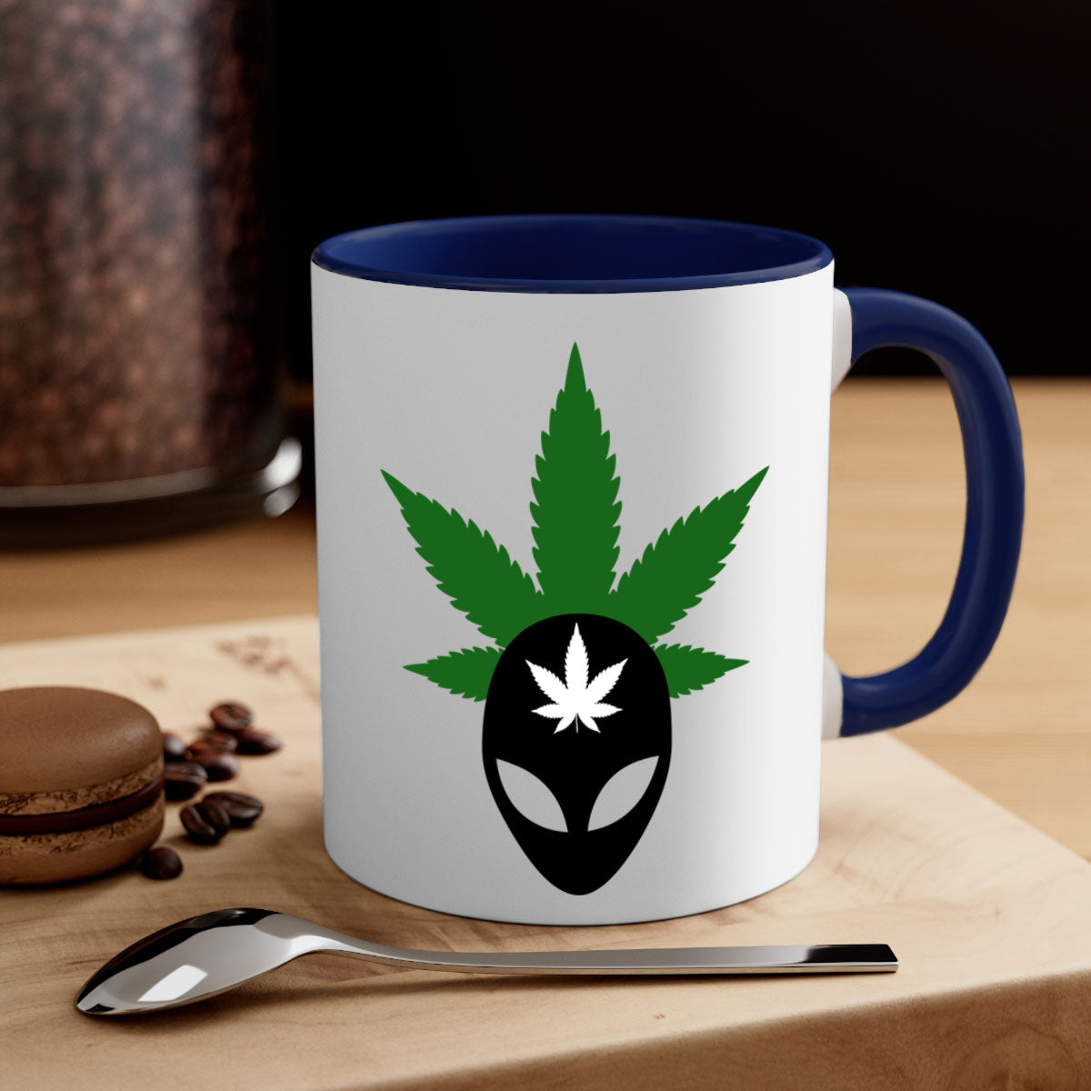Alien Cannabis 11# Mug with colorful handle and glossy finish, available in multiple colors and sizes.