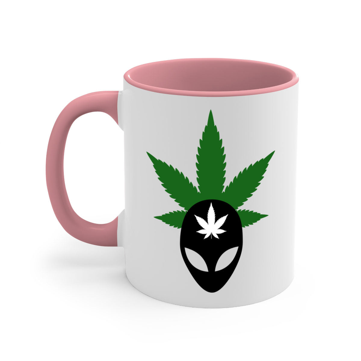 Alien Cannabis 11# Mug with colorful handle and glossy finish, available in multiple colors and sizes.