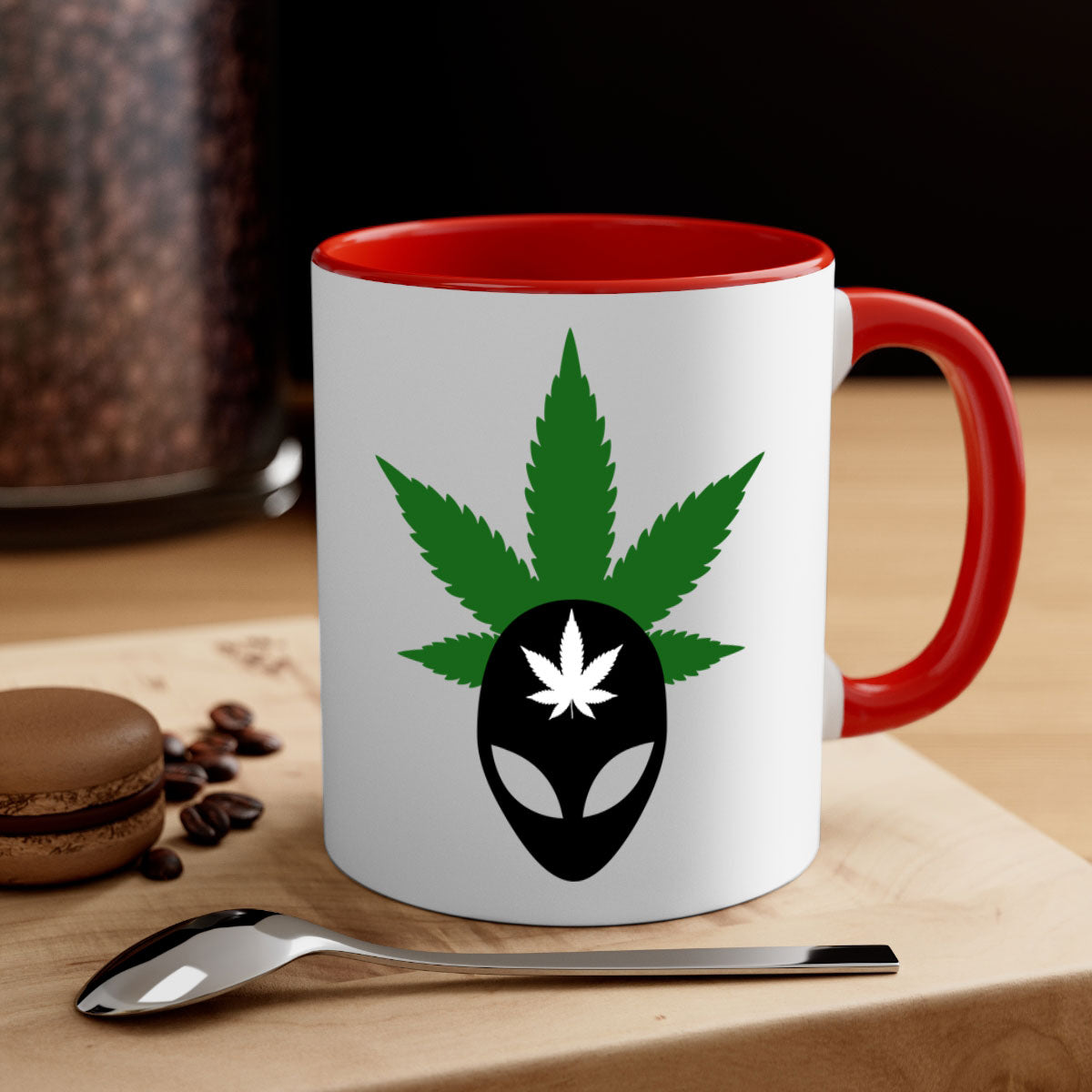 Alien Cannabis 11# Mug with colorful handle and glossy finish, available in multiple colors and sizes.