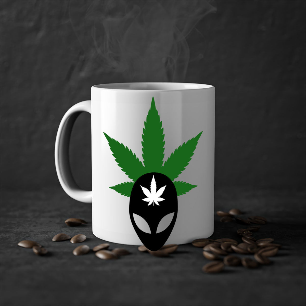 Alien Cannabis 11# Mug with colorful handle and glossy finish, available in multiple colors and sizes.